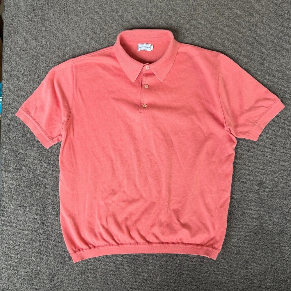Maus & Hoffman Mens Large Coral Pink Cotton Microfiber Banded Hem Polo Shirt USA